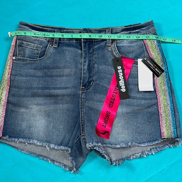 Dollhouse High waist Denim Rainbow Stripe Cutoff Shorts - Picture 3 of 8